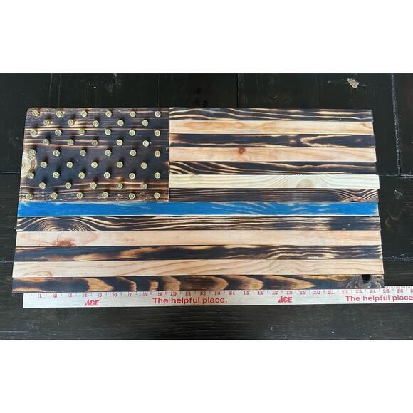 Thin Blue Line Flag - 24x12.5 - Wood - Picture 2 of 7